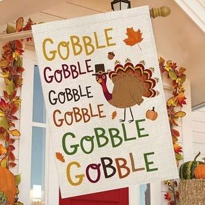 Double Sided Gobble Turkey Thanksgiving Garden Flag